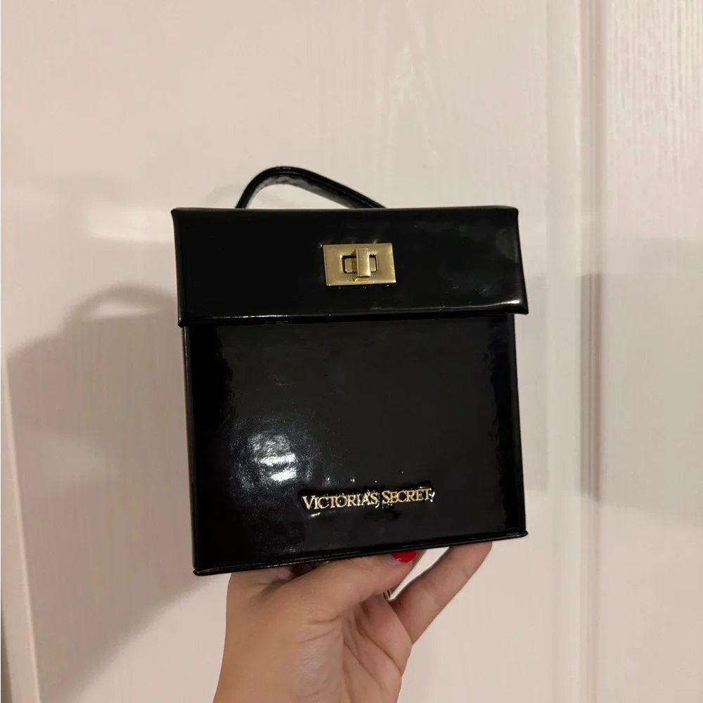 Victoria's Secret Black Patent Box Handbag with Gold Hardware